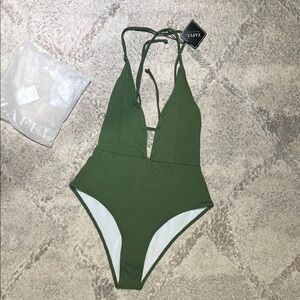 Zaful Olive Green Plunge Swimsuit